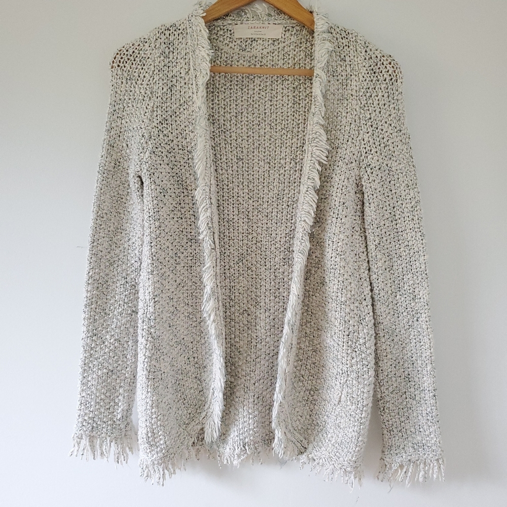 ZARA Knit l Off-white Fringed Cardigan - M